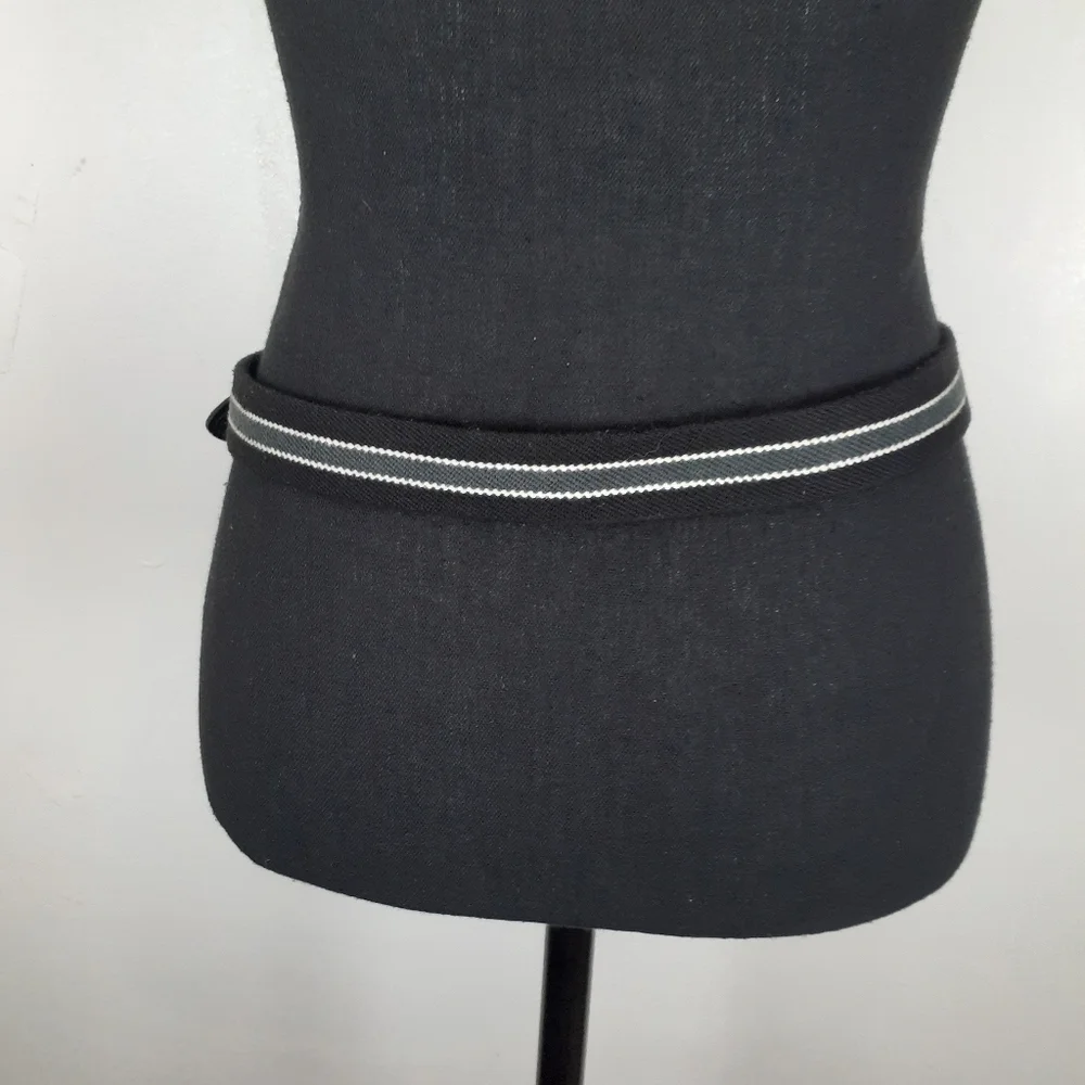 Black Gray White Striped Leather Fabric Belt
